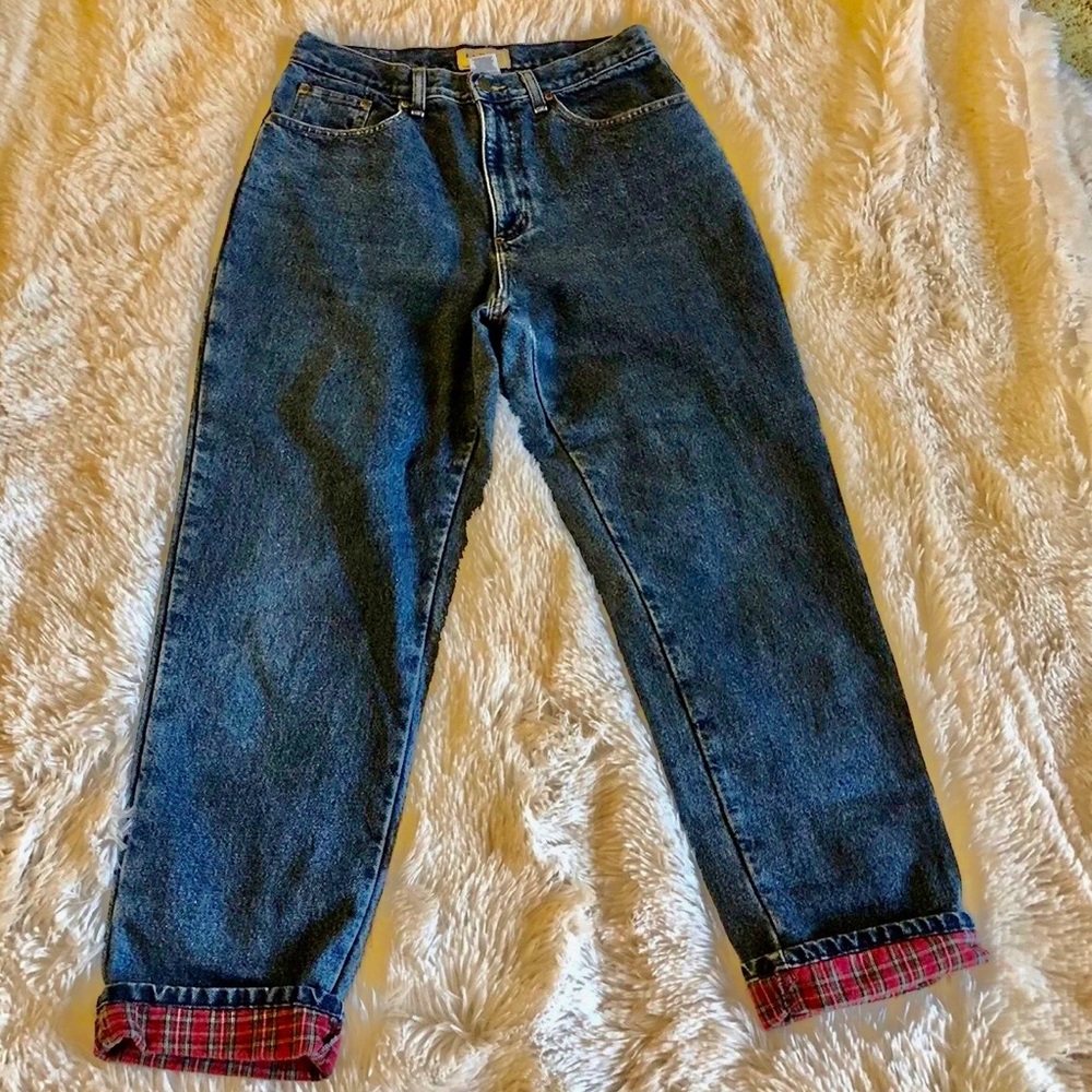 LL Bean Relaxed Fit Flannel Jeans 12 Women